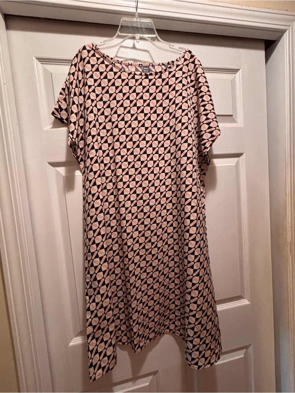 SHEIN Pink and Black Geometric Midi Dress